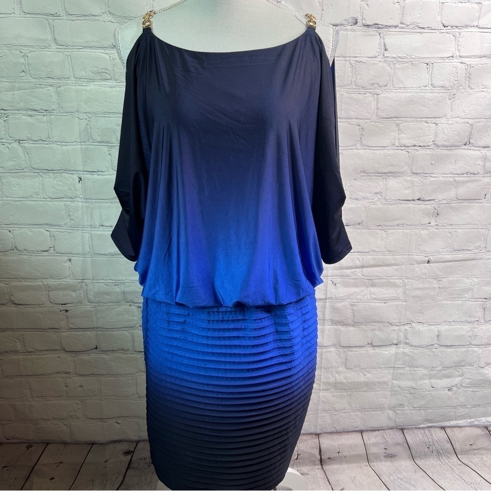 XSCAPE Off The Shoulder Blue Ombré Dress 12